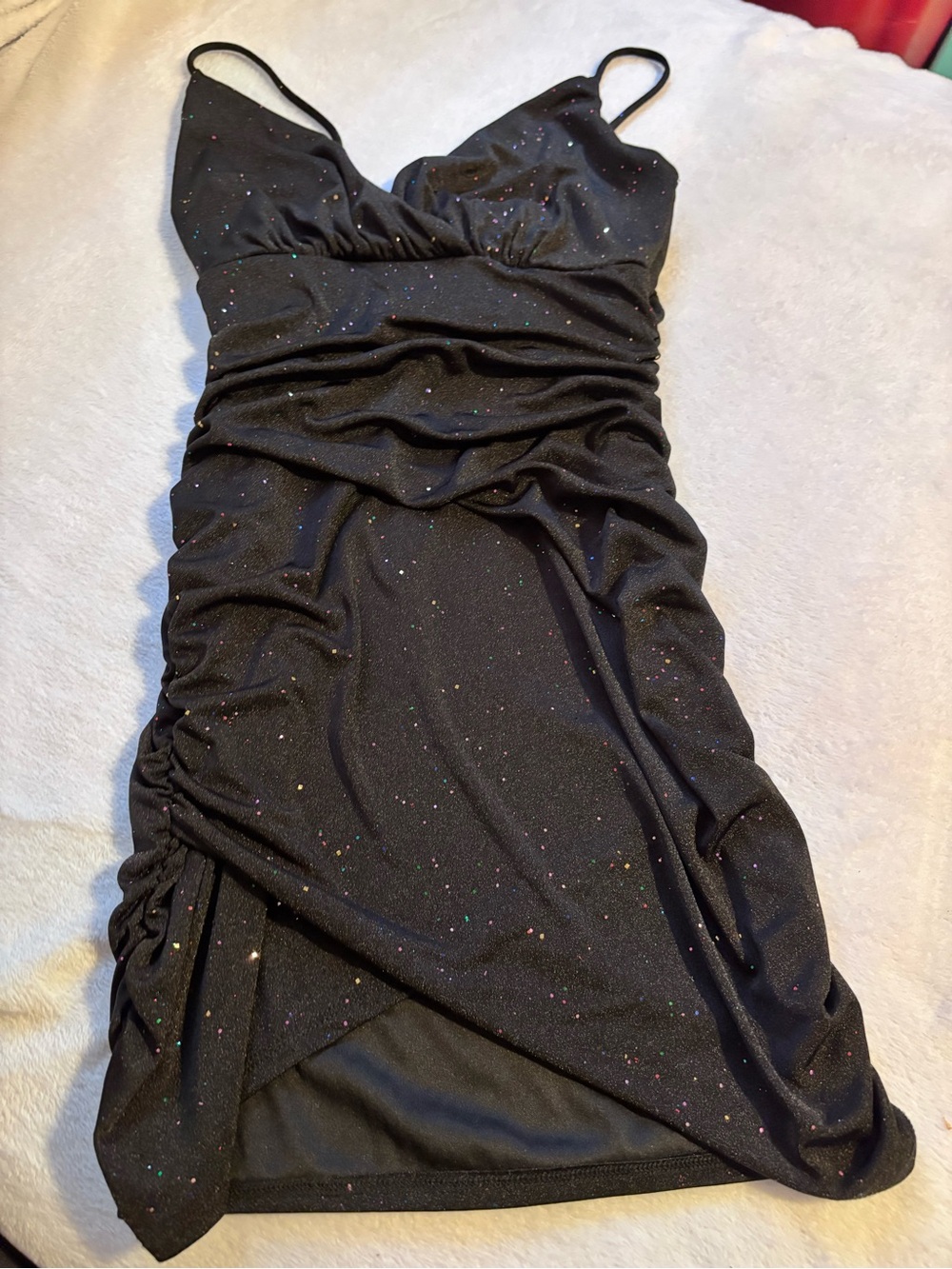 Sabora Black Sparkle Ruched Mini Dress